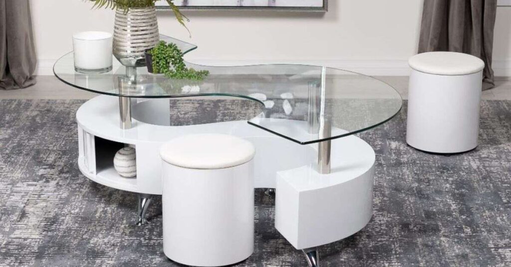 Glass Coffee Table with Stools