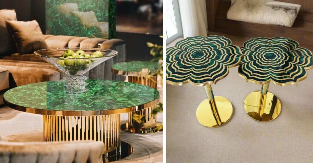 Green Marble and Gold Coffee Table Design Combinations