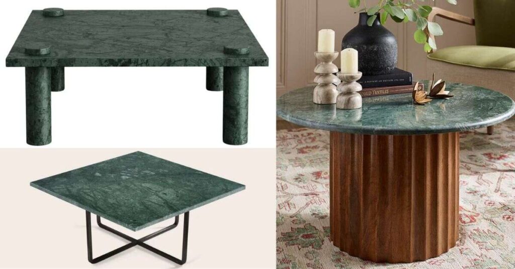 Round, Square and Rectangular Green Marble Tables